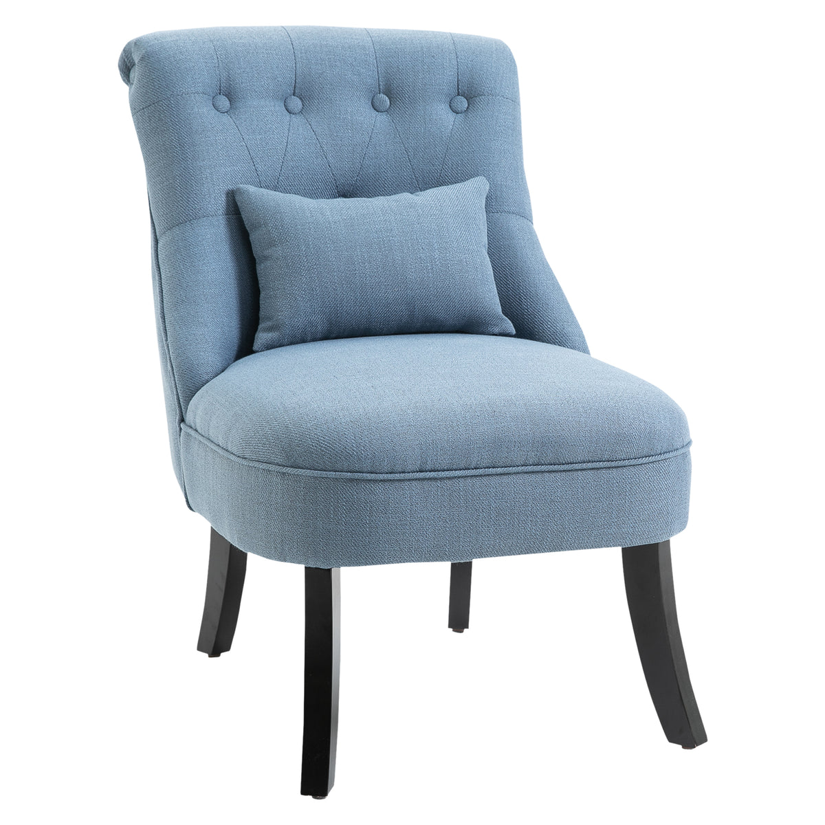Upholstered Fabric Tub Chair with Pillow - Single Sofa Dining Chair, Solid Wood Legs - Comfortable Seating for Home Living Room, Blue