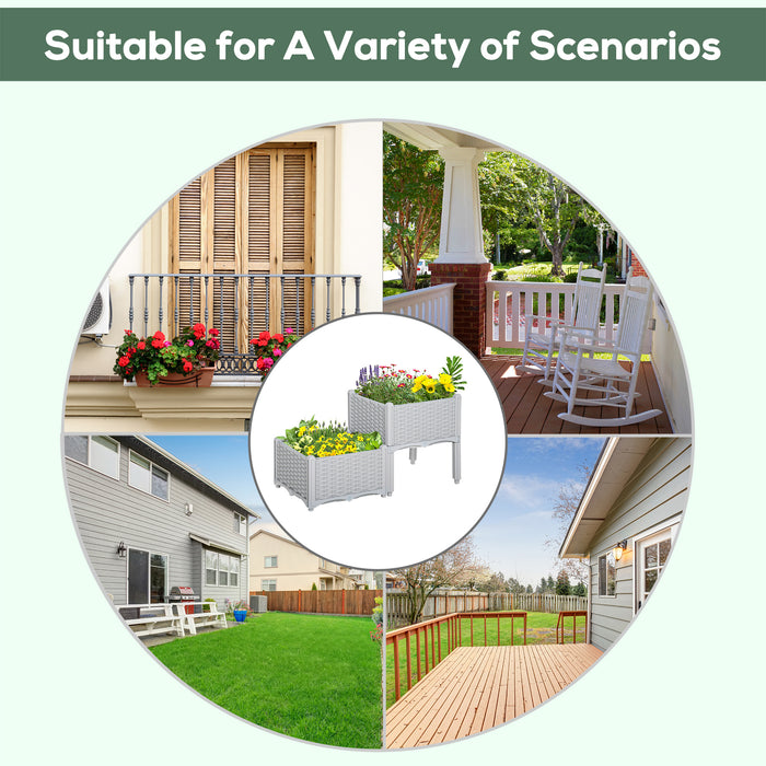 Elevated Garden Planters - 40cm x 40cm x 44cm Set of 2, Grey PP Patio Flower & Vegetable Planting Containers - Ideal for Gardeners and Outdoor Decor Enthusiasts