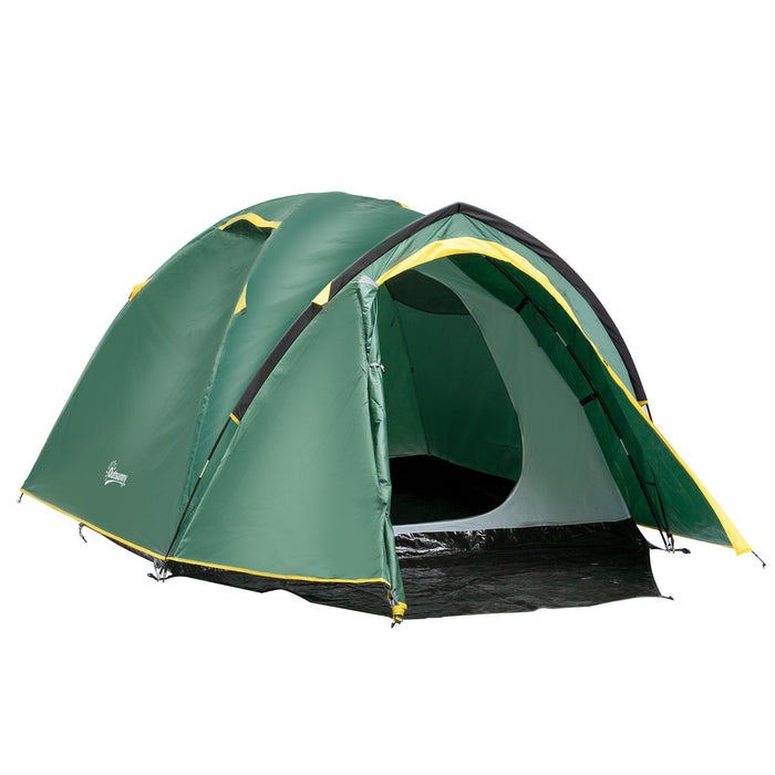 2-Person Dome Camping Tent - Large Windows, Waterproof Design in Green and Yellow - Ideal for Outdoor Adventures and Festivals