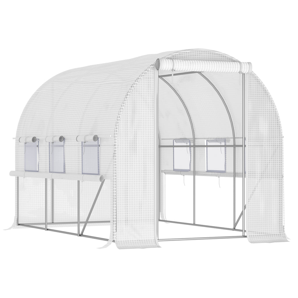 Walk-in Tunnel Greenhouse 3x2x2m - Sturdy Polytunnel Tent with Durable PE Cover, Easy-Access Roll-Up Zippered Door, 6 Ventilated Mesh Windows - Ideal for Season Extension & Plant Protection