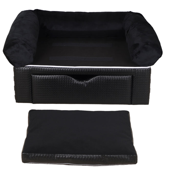Elevated Pet Sofa with Storage - Plush Cushion Dog Couch for Small Breeds - Easy-Clean, Removable Cover & Convenient Drawer