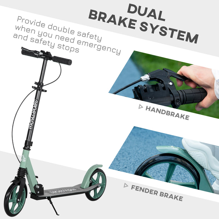 Adjustable Handlebar Kick Scooter with One-Click Folding - Teen & Adult Scooter with Kickstand, Dual Brakes, Shock Absorption, 200mm Wheels - Portable Commuting Scooter for Ages 14+