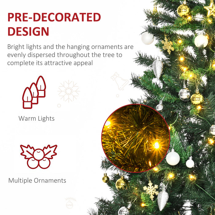 6ft Pre-Lit Artificial Christmas Tree with 200 LED Lights - Holiday Décor with Decorative Balls and Metal Stand - Perfect for Festive Home Decoration