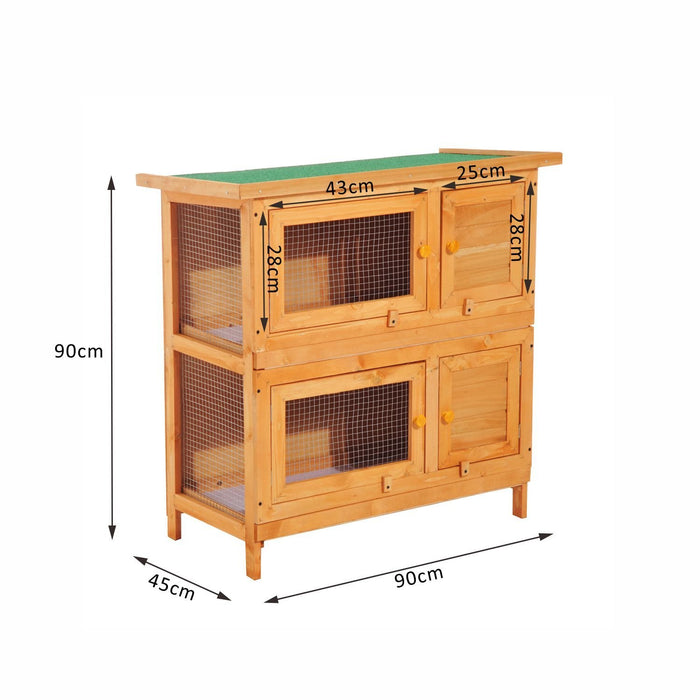 90cm Dual-Level Wooden Rabbit Hutch with Open Run - Spacious Pet Cage for Bunnies and Small Animals - Ideal for Outdoor Comfort and Exercise