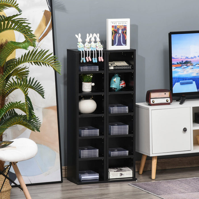 204 CD Tower Rack - Blu-Ray/DVD Media Storage Shelf with Adjustable Shelves - Organiser Set for Bookcase Display, Black