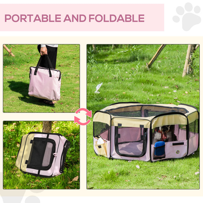 Small Pink Fabric Pet Playpen - L37 x H37cm x D90cm Portable Enclosure for Dogs, Cats, Rabbits, Guinea Pigs - Ideal for Indoor/Outdoor Play and Exercise