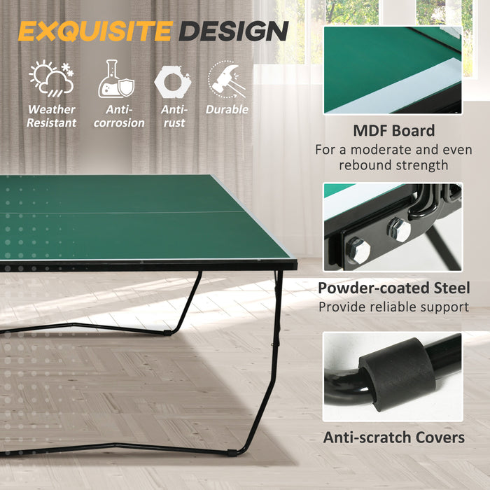 Folding Portable Tennis Table - 9FT Weather-Resistant with Lockable Wheels - Ideal for Indoor & Outdoor Gameplay, Green