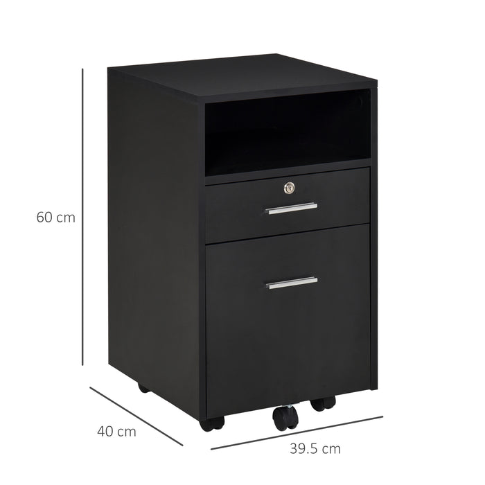 Lockable Mobile File Cabinet - Versatile Storage Cupboard for Home Office, Bedroom, and Living Room, 39.5x40x60 cm - Secure Filing Solution in Sleek Black Design