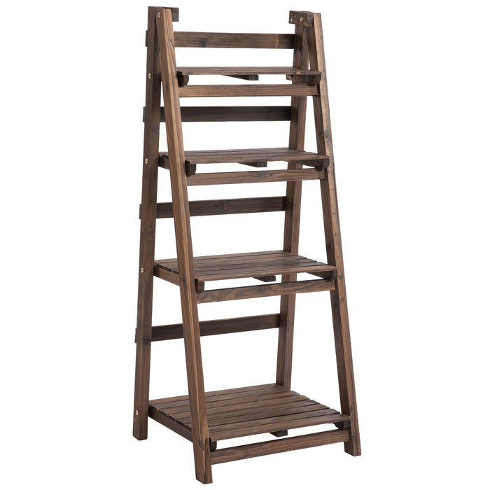 4-Tier Foldable Wooden Plant Shelf - Space-Saving Indoor/Outdoor Stand for Multiple Plant Pots - Ideal for Home & Garden Display, 45x35x108cm