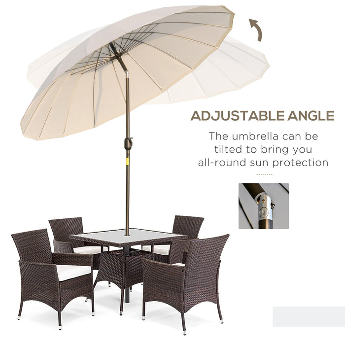 Ф255cm Durable Patio Parasol - Outdoor Market Umbrella with Push Button Tilt and Crank, Sturdy Ribs - Ideal for Garden, Lawn, Backyard, and Pool Use in White