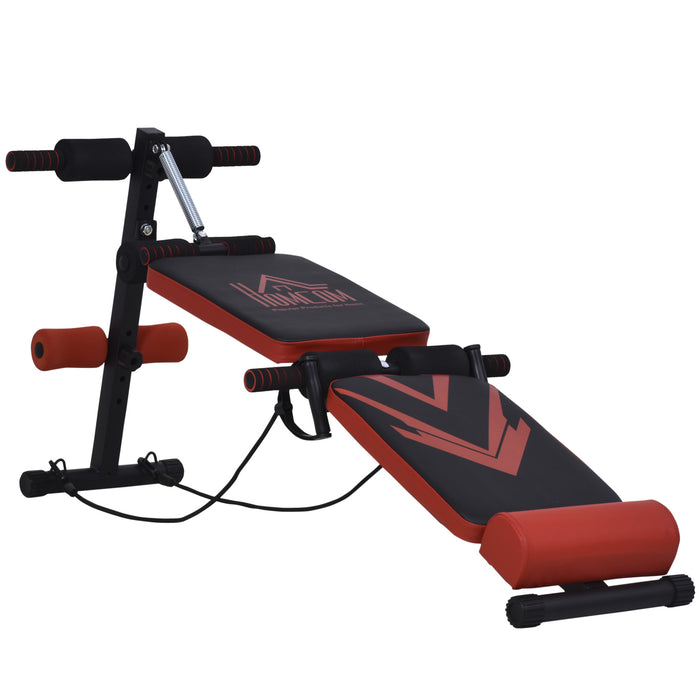 Foldable Exercise Weight Bench with Elastic Rope - Multifunctional Sit Up Workout Equipment - Ideal for Home Gym and Core Strength Training