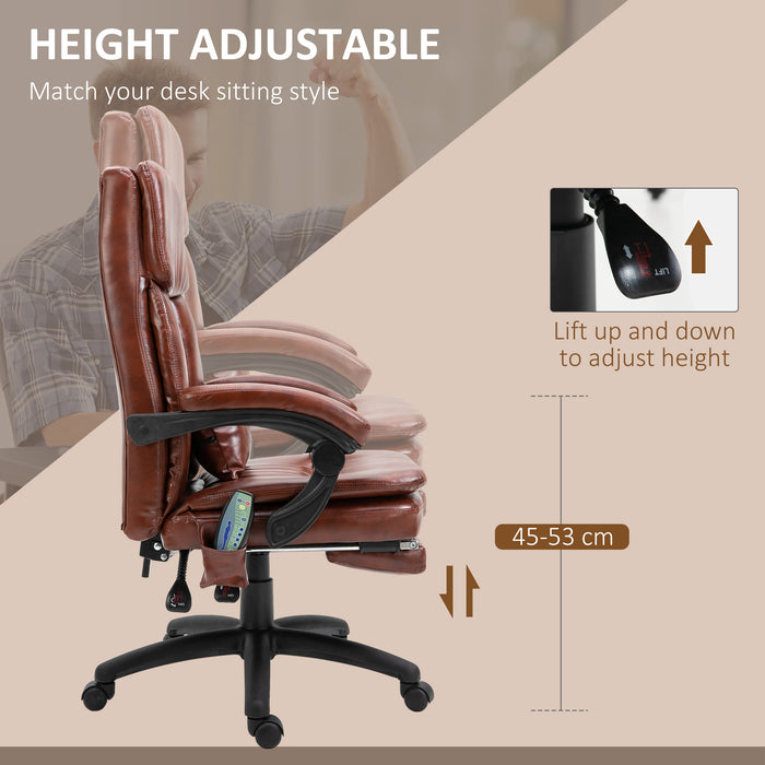 Ergonomic High Back Gaming Chair - Recliner with Footrest, 7-Point Massage, Adjustable Height, PU Leather in Brown - Perfect for Gamers and Office Workers