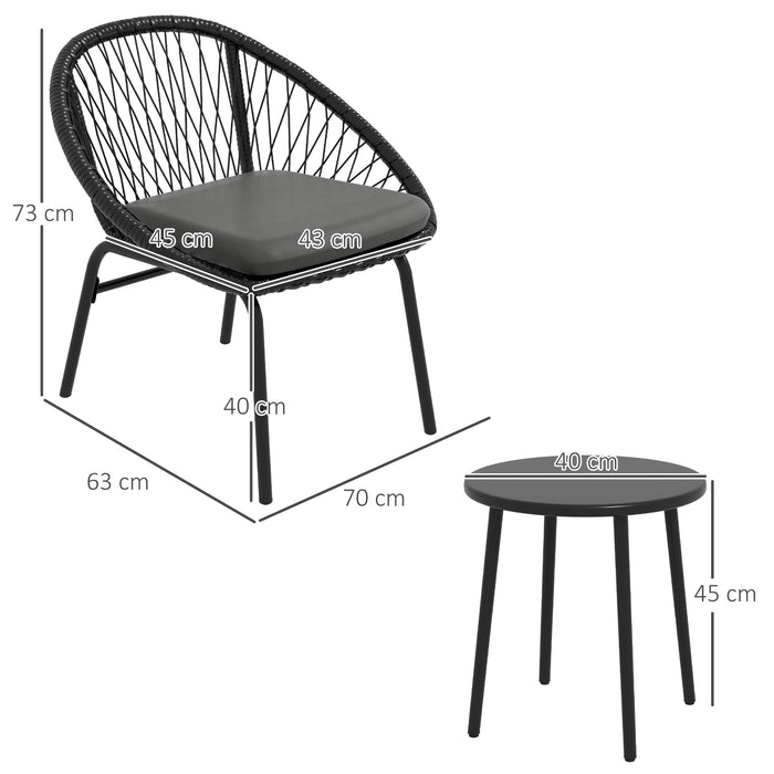 3 Piece PE Rattan Garden Bistro Set - Includes Round Metal Coffee Table and 2 Cushioned Armchairs - Ideal for Patio, Balcony & Outdoor Relaxation