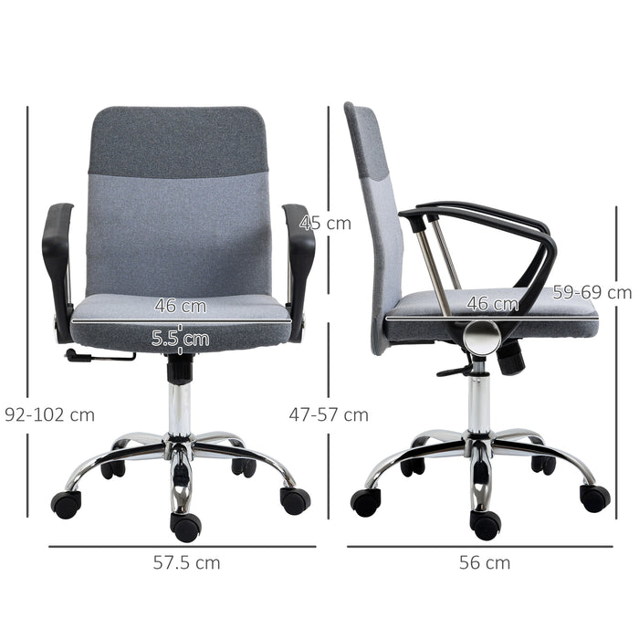 Ergonomic Swivel Chair in Grey Linen Fabric - Adjustable Office, Computer, and Study Chair with Wheels - Ideal for Comfortable Seating & Home Office Ergonomics