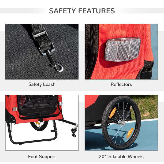 2 in 1 Dog Bike Trailer and Stroller - Large Capacity Pet Carriage with Quick-Release 20-inch Wheels and Hitch - Travel-Friendly Trolley for Pet Adventures, Red