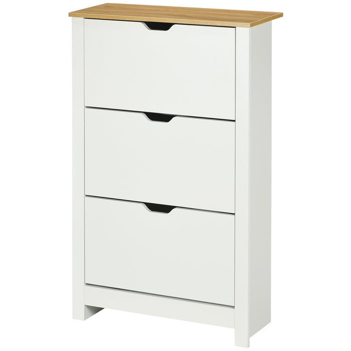Slim Shoe Storage Cabinet - 3 Flip Drawers and Adjustable Shelves, Up to 18 Pairs - Space-Saving Organizer for Hallways, White