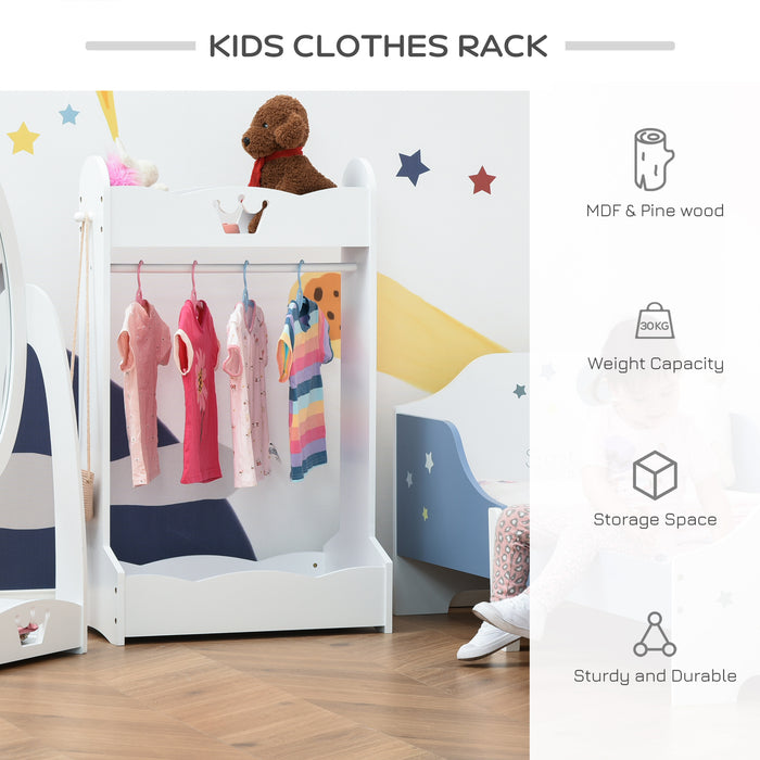 Children's Freestanding Wardrobe with Shelves - Wooden Clothes Rack and Hall Tree for Kids - Ideal Storage Solution for 3-8 Years Old Toddlers