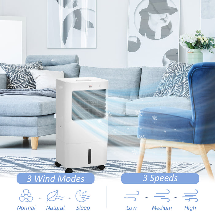 Mobile Air Cooler with 15L Water Tank - Oscillating Cooling Fan and Humidifier with Remote Control - Ideal for Home and Office Use with Timer Function
