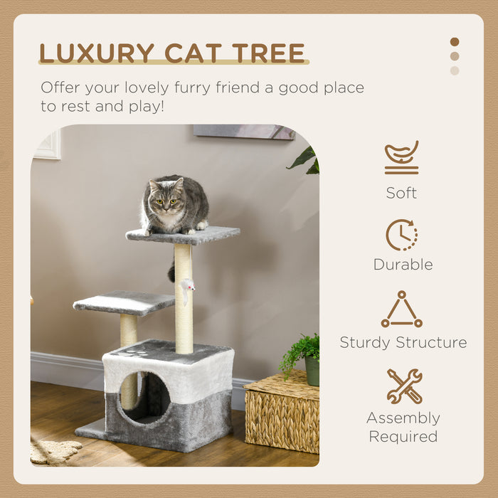 Cat Tower with Durable Sisal Scratching Posts - Plush Condo & Comfy Perches, Playful Toy Mouse Included - Ideal for Kittens and Adult Cats to Climb, Scratch & Lounge