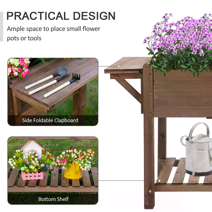 Wooden Plant Stand and Planter - Elevated Outdoor Raised Garden Bed with Lower Shelf - Ideal for Flowers and Herb Cultivation, 123x54x74 cm
