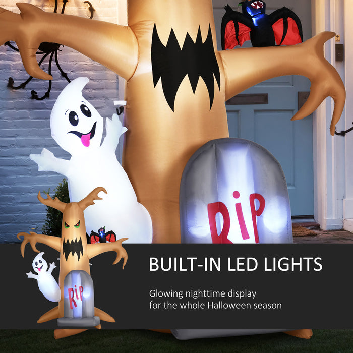 8ft Inflatable Halloween Ghost Tree with Tombstone - White Ghost Decor, LED Lit Blow-Up Outdoor Display - Quick Setup for Spooky Yard Ambiance