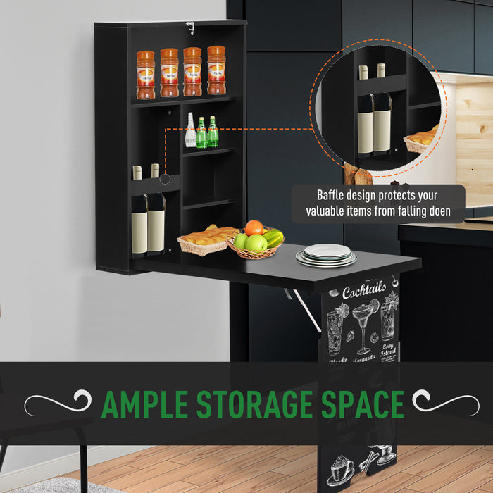Wall-Mounted Folding Table with Chalkboard - Space-Saving Drop-Leaf Desk, Multifunctional, Black - Ideal for Small Spaces and Creativity Stations