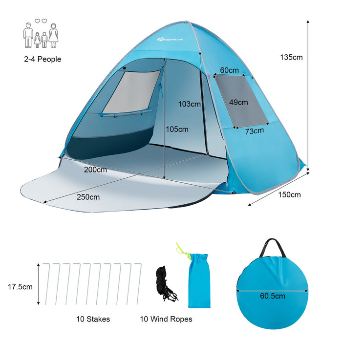UPF50+ Waterproof Sun Shade - Extended Floor Canopy for Optimal Sun Protection - Ideal for Outdoor Activities and Beach-goers