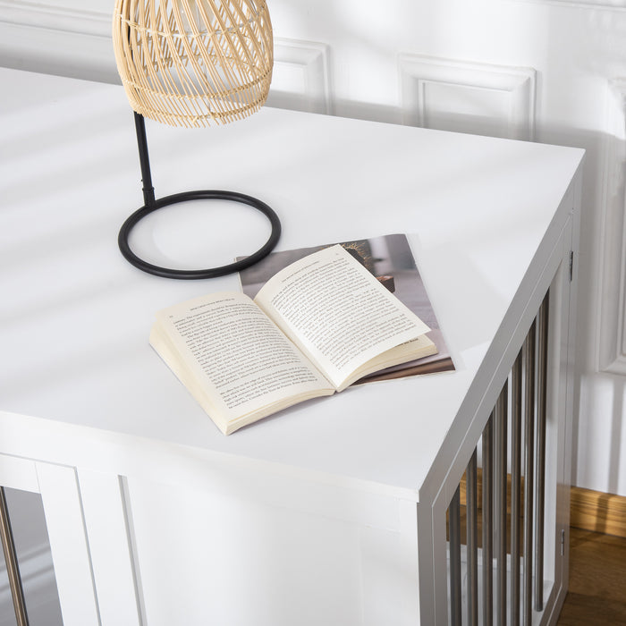 Indoor Wooden Dog Crate Furniture - Stylish End Table Pet Kennel with Double Door Design and Secure Locks - Elegant Decor for Home, Suitable for Medium & Large Dogs, in White