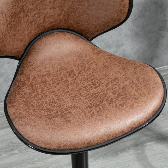 Microfiber Swivel Bar Stools - Adjustable Height Armless Chairs, Set of 2, Brown - Perfect for Kitchen Counter and Home Bar Seating