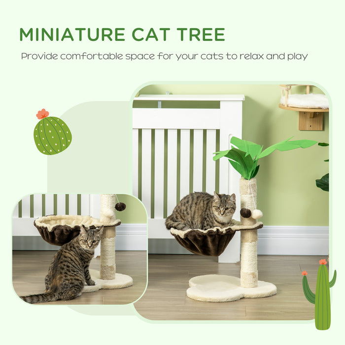 Coconut Tree Design Cat Tower - 68cm Beige Kitty Activity Center with Hammock & Sisal Scratching Post - Ideal for Playful Cats and Scratching Training