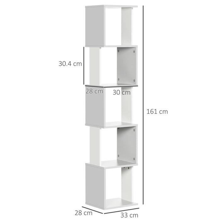 5-Tier Modern Bookshelf - Freestanding Light Grey Bookcase for Storage and Display - Ideal for Home Office, Living Room, or Study Organization