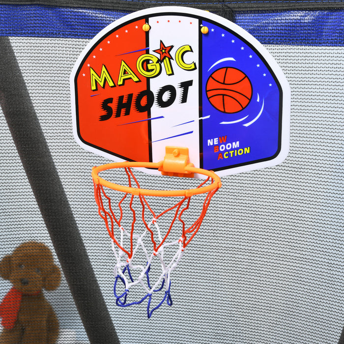 Kids' 4.6 FT Trampoline with Safety Enclosure - Includes Basketball Hoop & Ocean Balls - Perfect Outdoor Play Equipment for Children