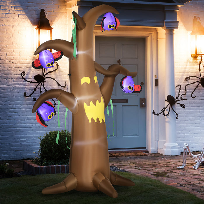 8ft Inflatable Halloween Ghost Tree with Bats - LED-Lit Blow-Up Outdoor Decor with Upside-Down Bats - Perfect for Spooky Yard Displays and Nighttime Ambiance
