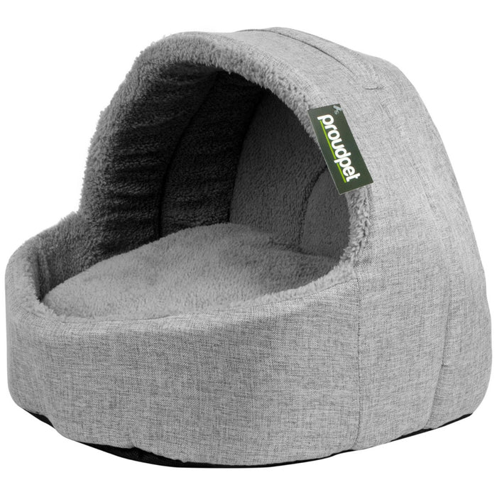 Soft Fleece Cat Igloo Bed - Cozy Grey Pet Hideaway - Perfect Comfort Zone for Small Cats and Kittens