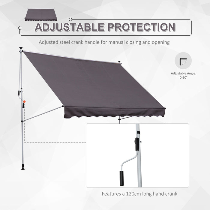 Balcony DIY Patio Awning - 3 x 1.5m Manual Retractable Canopy with Clamp, Adjustable Shade Shelter - Perfect for Outdoor Comfort in Grey