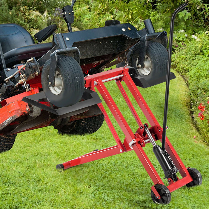 Lawn Mower Lift Jack - Convenient Wheels Feature for Easy Mobility - Ideal for Garden Tractors Maintenance and Safety