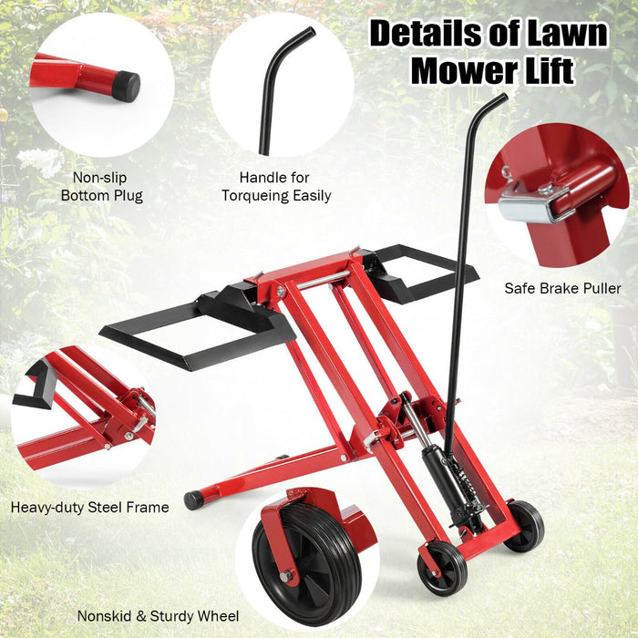 Lawn Mower Lift Jack - Convenient Wheels Feature for Easy Mobility - Ideal for Garden Tractors Maintenance and Safety