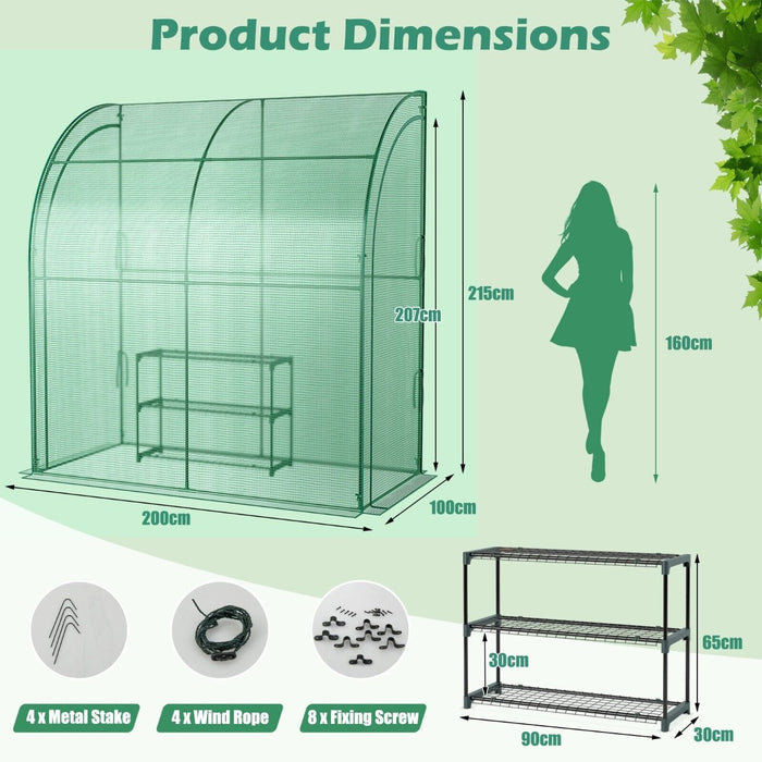 Walk-in Greenhouse 200x100x215cm - 3-Tier Plant Stand Features - Perfect for Plant Enthusiasts and Small-Scale Gardening