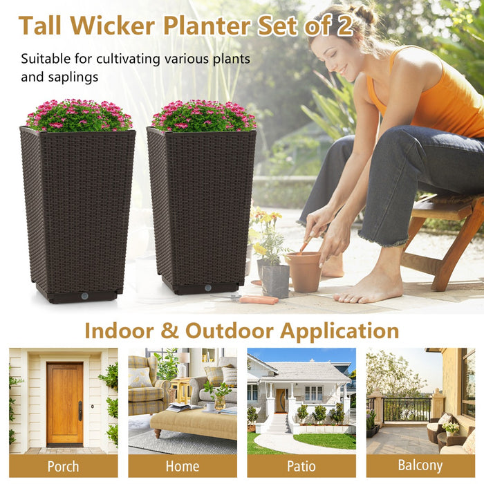 Wicker Outdoor Set - Black Flower Pot Duo - Ideal for Gardening Enthusiasts