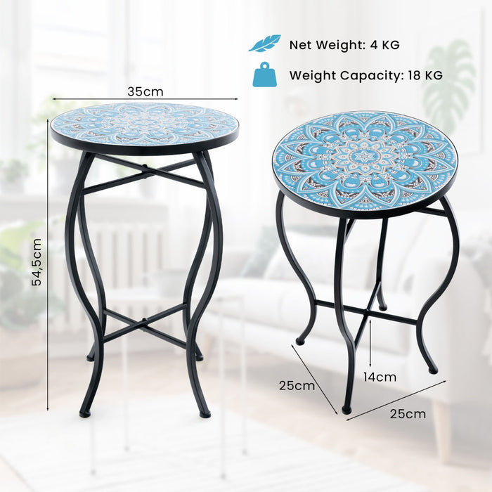 Round Patio Furniture - 35 cm End Table with Ceramic Tile Top - Ideal for Outdoor Relaxation and Entertainment