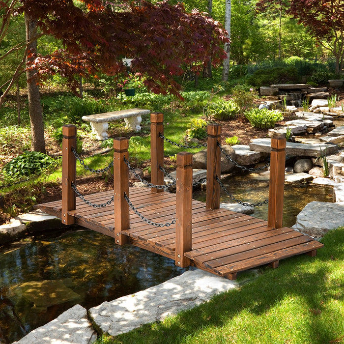 Classic Wooden Garden Bridge - With Protective Safety Chain - Ideal for Landscaping and Garden Enhancement