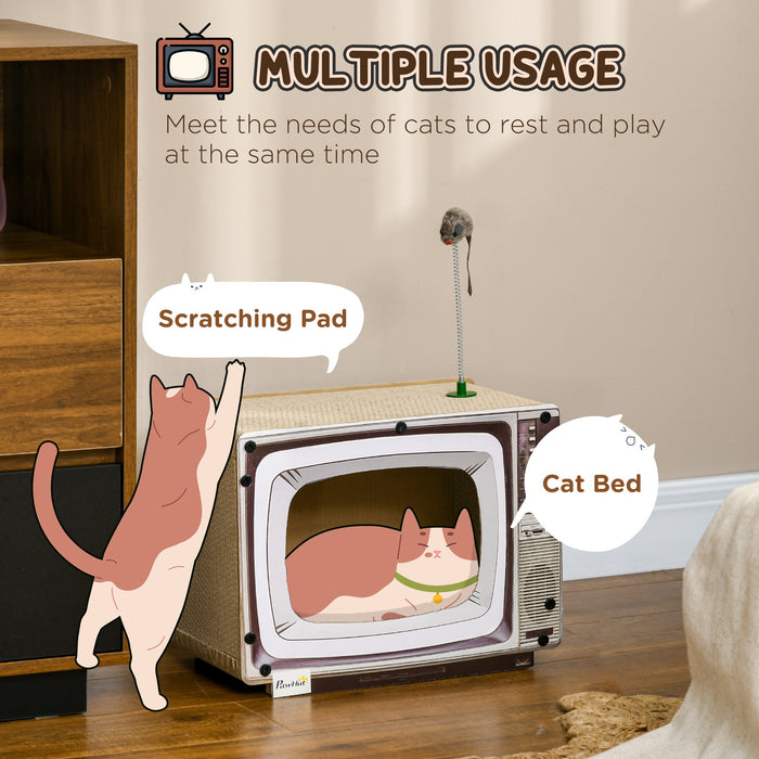 Scratch & Play TV - Catnip-Infused Scratching Board with Toy Rat for Cats - Ultimate Indoor Cat Entertainment Center