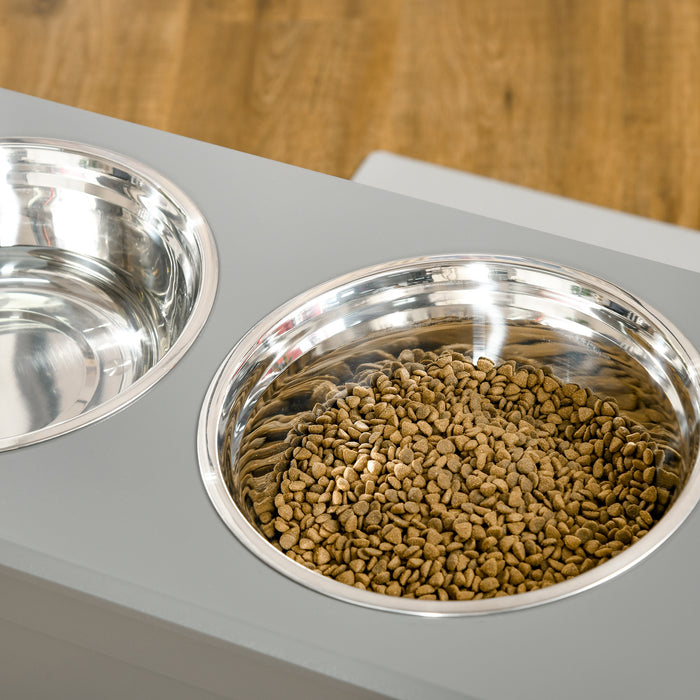 Elevated Dog Feeding Station with Storage - Includes 2 Stainless Steel Bowls, Ideal for Large Dogs - Ergonomic Pet Feeder for Health and Comfort, Grey