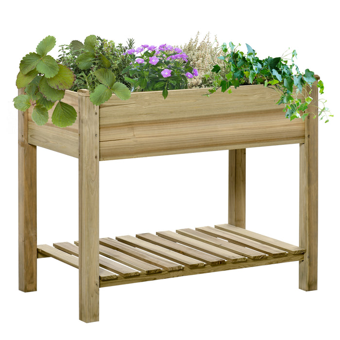 Wooden Raised Garden Bed on Legs - Elevated Planter Box with Storage Shelf for Gardening - Ideal for Backyard and Balcony Cultivation