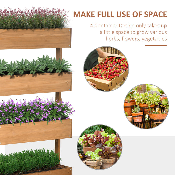 4-Tier Fir Wood Raised Garden Bed - 80cm x 45cm x 142cm Vertical Planter Box for Efficient Gardening - Ideal Elevated Plant Stand for Indoor & Outdoor Spaces