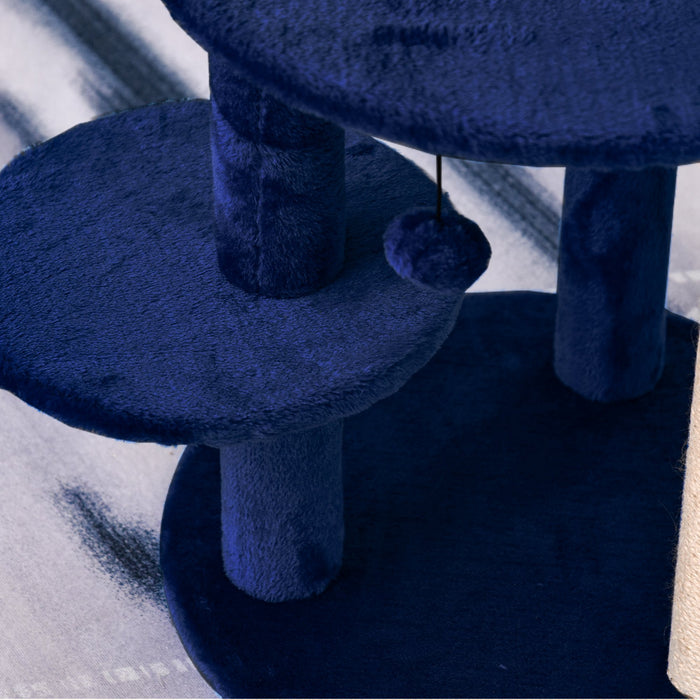 3-Tier Cat Scratching Post with Sisal Rope and Dangling Toy - Sturdy Blue Kitten Activity Tower - Ideal for Feline Scratching, Climbing, and Playing