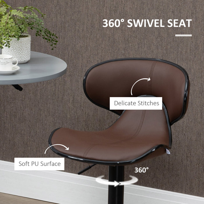 Swivel Barstools Set of 2 - Adjustable Height with Back & Footrest, Steel Frame & Gas Lift - Ideal for Kitchen Counter & Dining Room, Brown