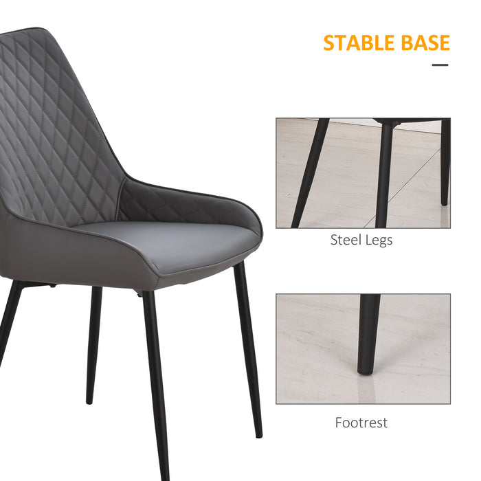 Quilted PU Leather Dining Chair Pair - Stylish Metal Frame with Protective Foot Caps in Executive Grey - Modern Home Seating for Dining Comfort