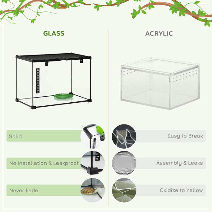 Reptile Glass Terrarium (50x30x35cm) - Climbing Pet Habitat with Breeding Tank, Arboreal Box Features - Includes Strip Patch Thermometer for Temperature Monitoring