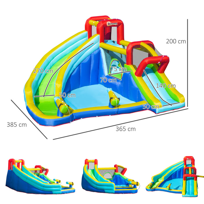 Extra Large 5-in-1 Inflatable Bounce Castle with Trampoline, Slide, Pool - Includes Climbing Wall & Water Gun - Perfect for Kids Aged 3-8 Years and Outdoor Play
